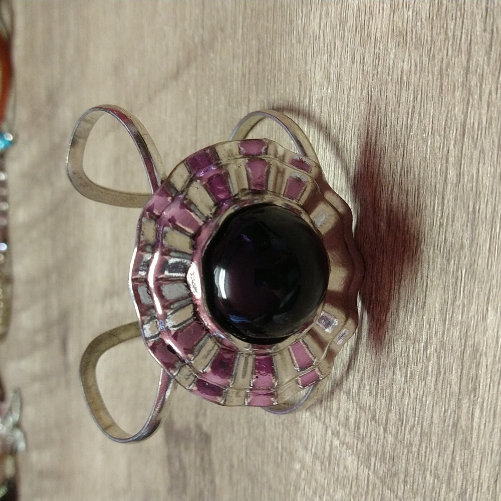 Black & Silvertone Fashion Slip on Bracelet
